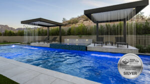 pool with rain descents