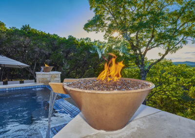 pool fire features, water and fire bowl