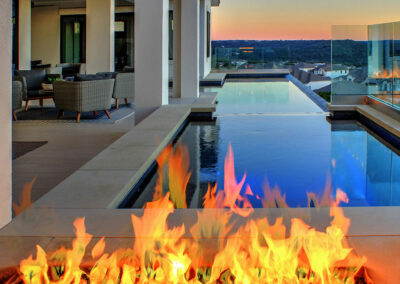 pool fire features, rectangle fire pit