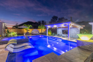 Rectangular pool shape with swim up bar